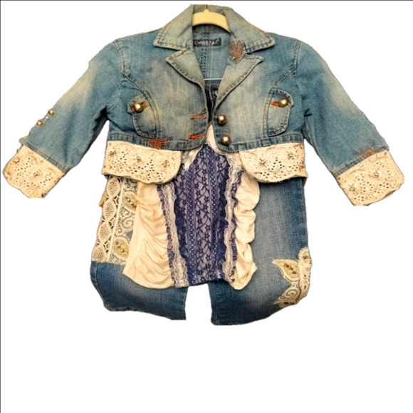 Miss F&2 Jackets & Blazers - Miss F&2 Vintage Lace Trim Cream Blue Top and Shorts